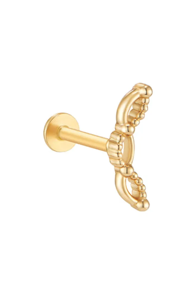 14K Solid Gold Curved Stick Helix Cartilage Internally Threaded Flat Back Earring Labret Stud