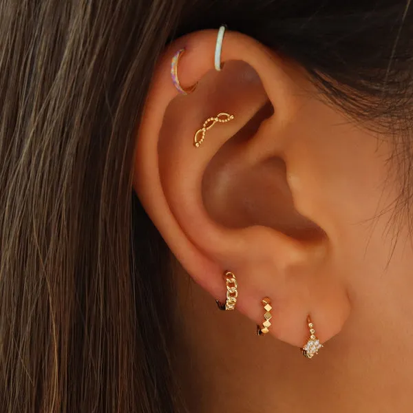 14K Solid Gold Curved Stick Helix Cartilage Internally Threaded Flat Back Earring Labret Stud