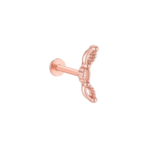 14K Solid Gold Curved Stick Helix Cartilage Internally Threaded Flat Back Earring Labret Stud