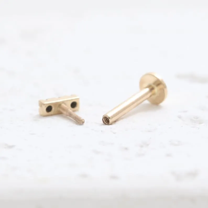 14K Solid Gold Cz Black Or Black Genuine Black Diamonds Tiny Stick Cartilage Helix Tragus Conch Prong Setting Internally Threade