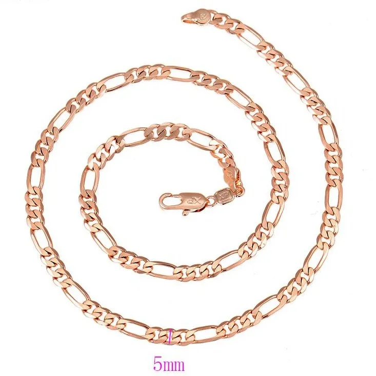 18k Rose Gold Filled Flat Figaro Chain Necklace-5mm