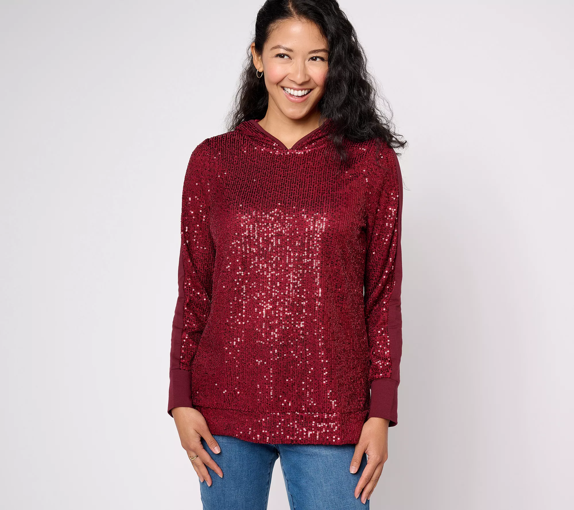 "As Is" Jingle Belles by Kim Gravel Sequin Front French Terry Hood Top