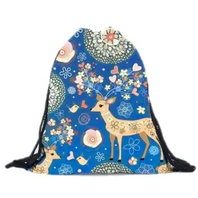 3D Fawn Print Polyester Backpack for Girls with Drawstring - School, Travel Bag