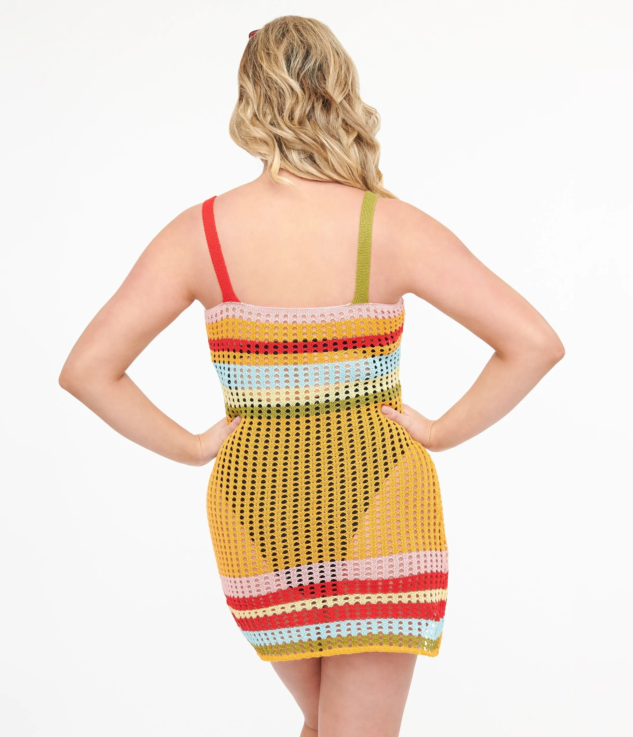 70s Rainbow Striped Knit Cami Beach Cover-up