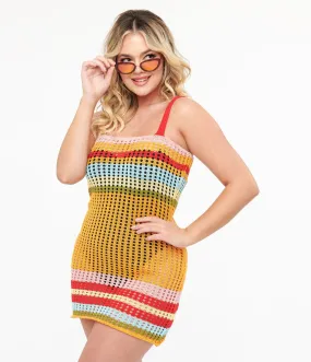 70s Rainbow Striped Knit Cami Beach Cover-up