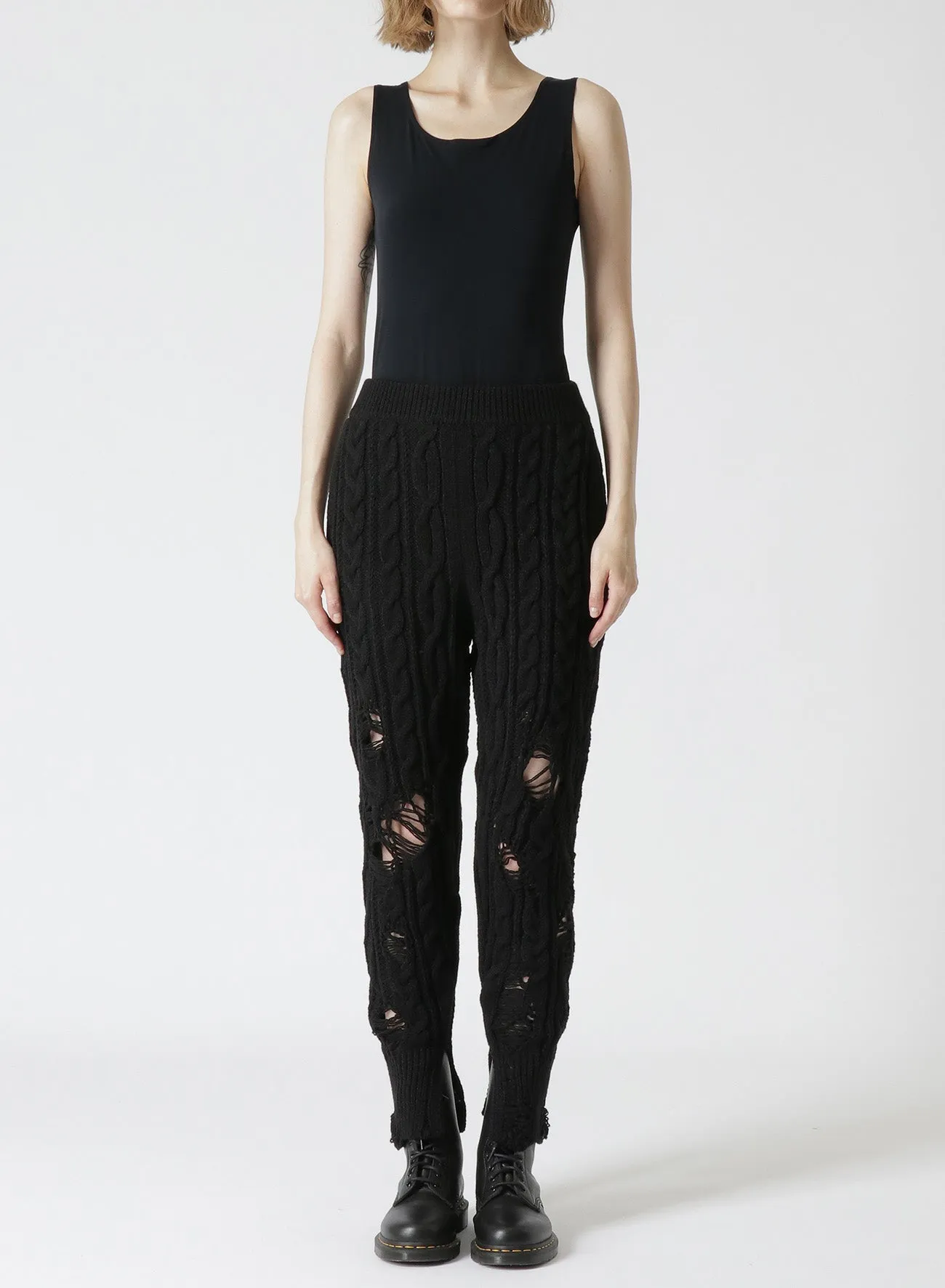 ACRYLIC WOOL RIPPED ARAN KNIT RIB PANTS