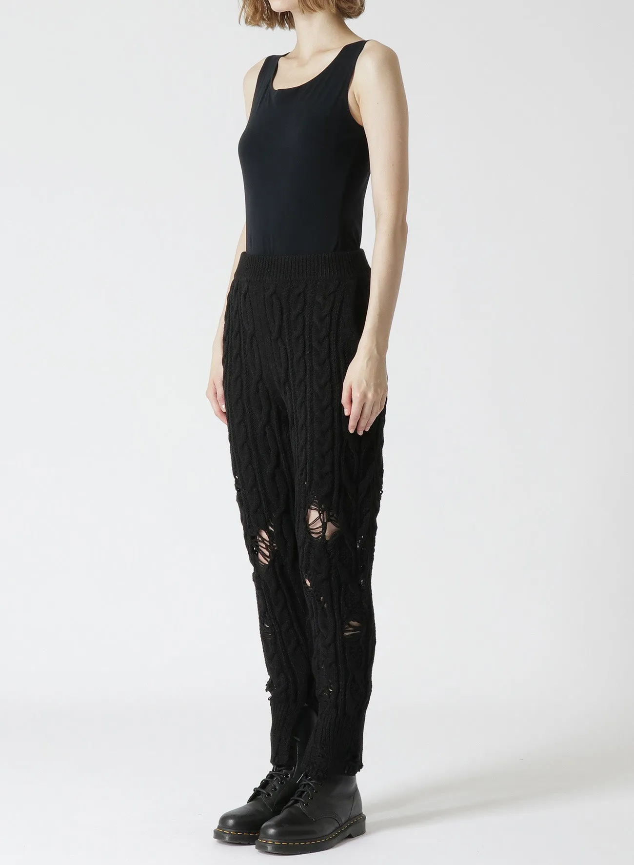 ACRYLIC WOOL RIPPED ARAN KNIT RIB PANTS