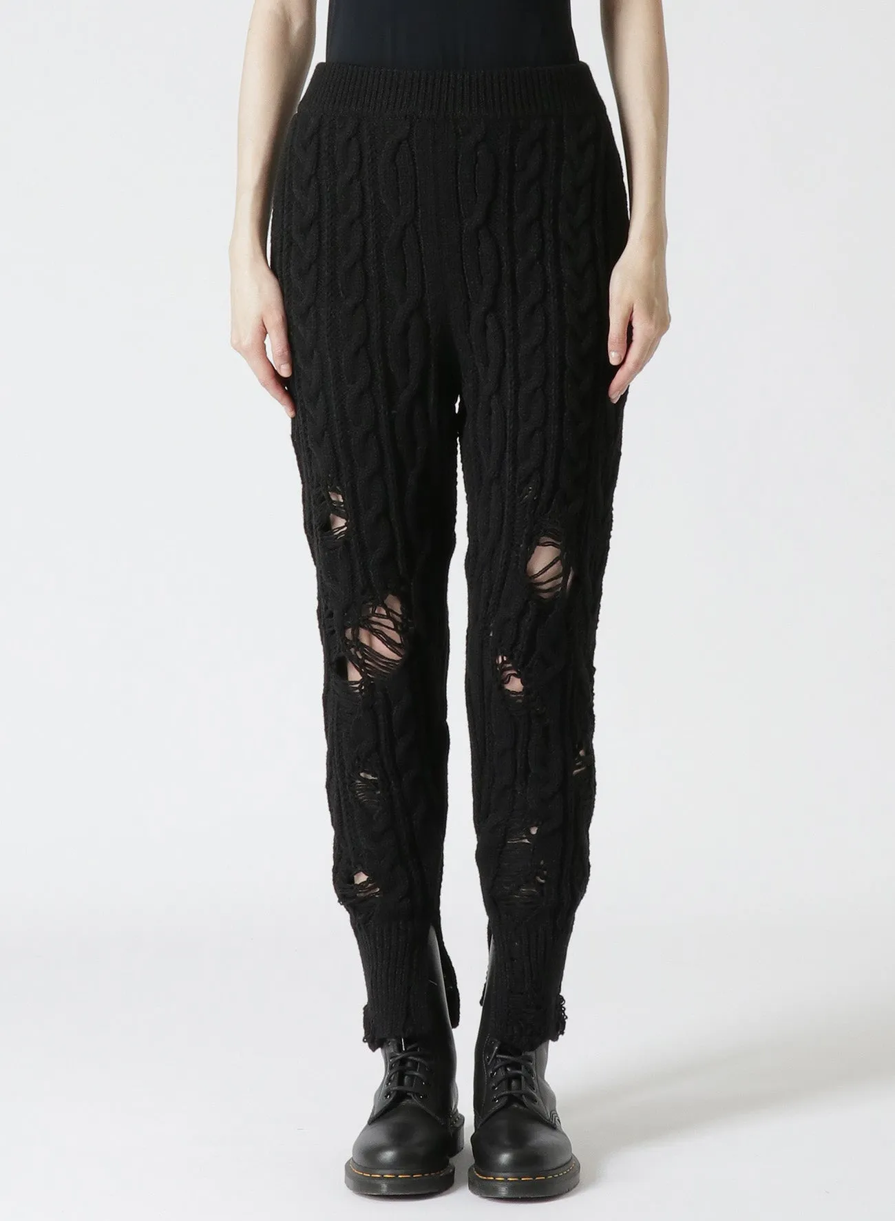 ACRYLIC WOOL RIPPED ARAN KNIT RIB PANTS