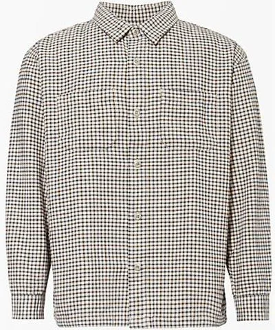 Adsum Mens Beige Check Flat Hem check-pattern cotton shirt