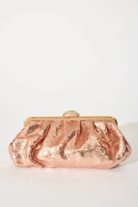 Aida Clutch Bag In Rose Gold Sequin