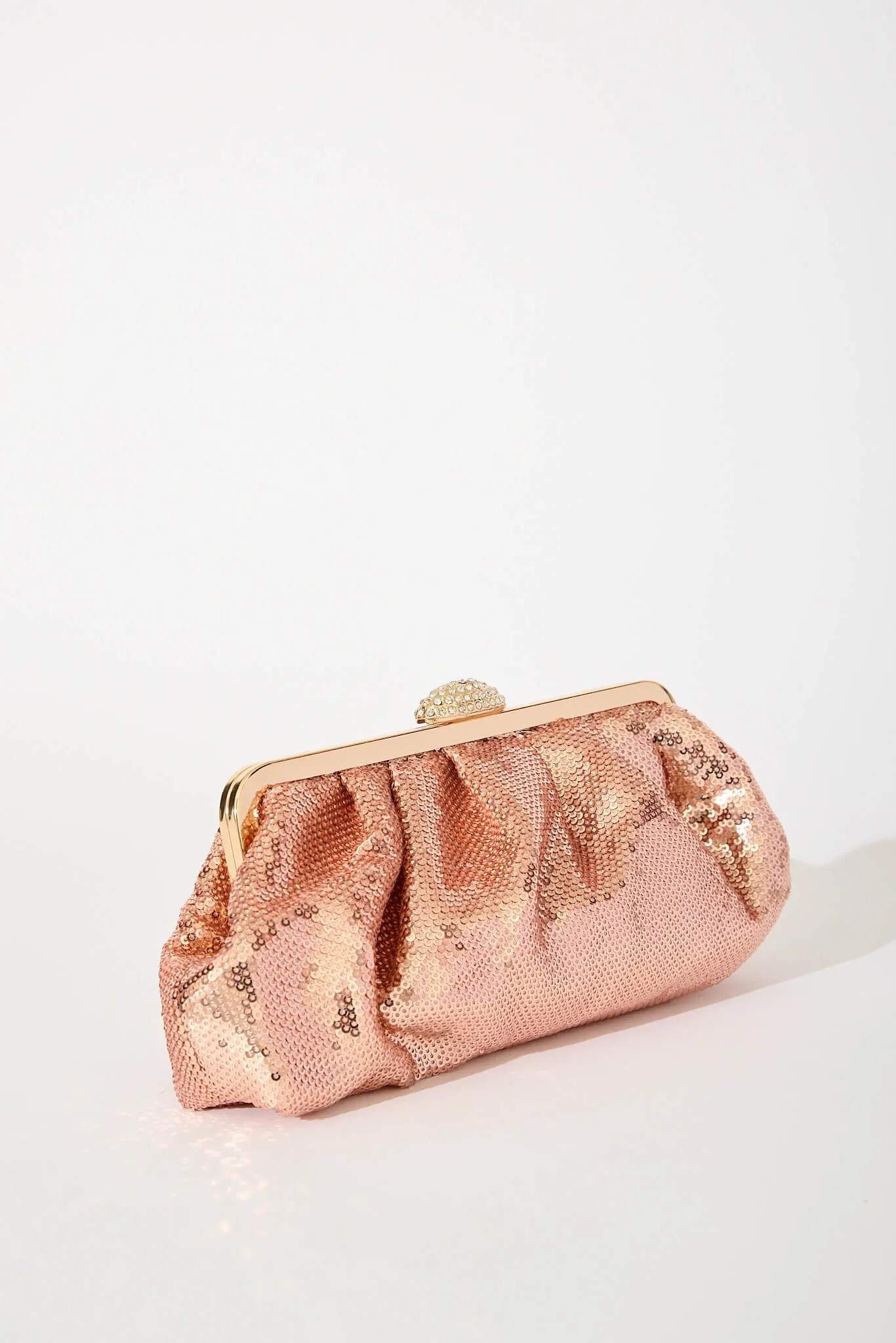 Aida Clutch Bag In Rose Gold Sequin