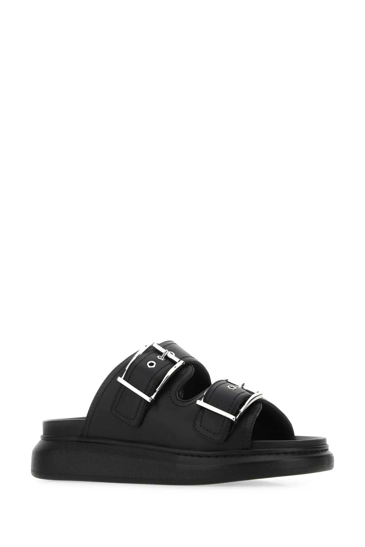 Alexander Mcqueen Black Leather Slippers