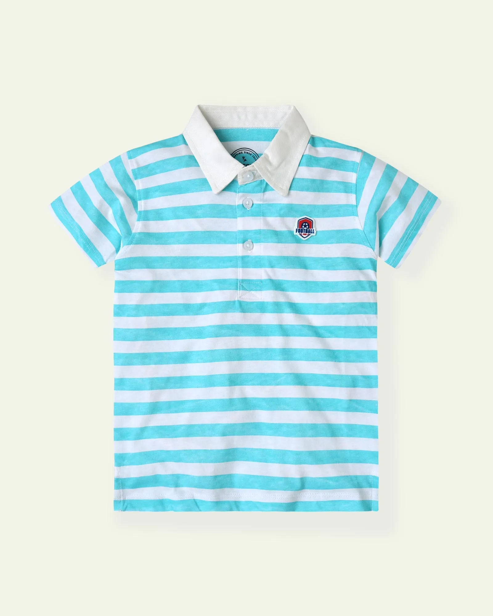 Blue Striped Polo Shirt.