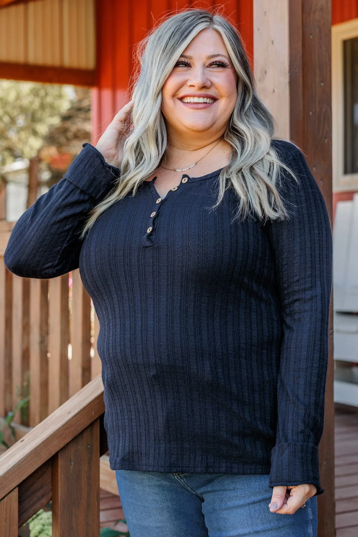 Dark Navy Knit Button Shirt