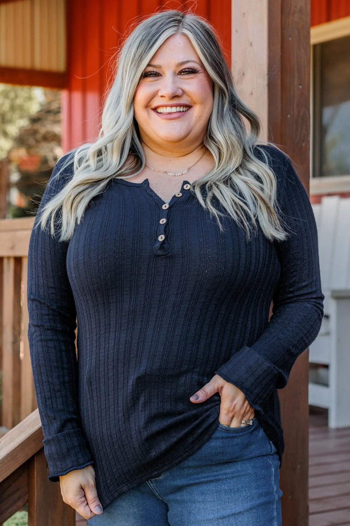 Dark Navy Knit Button Shirt