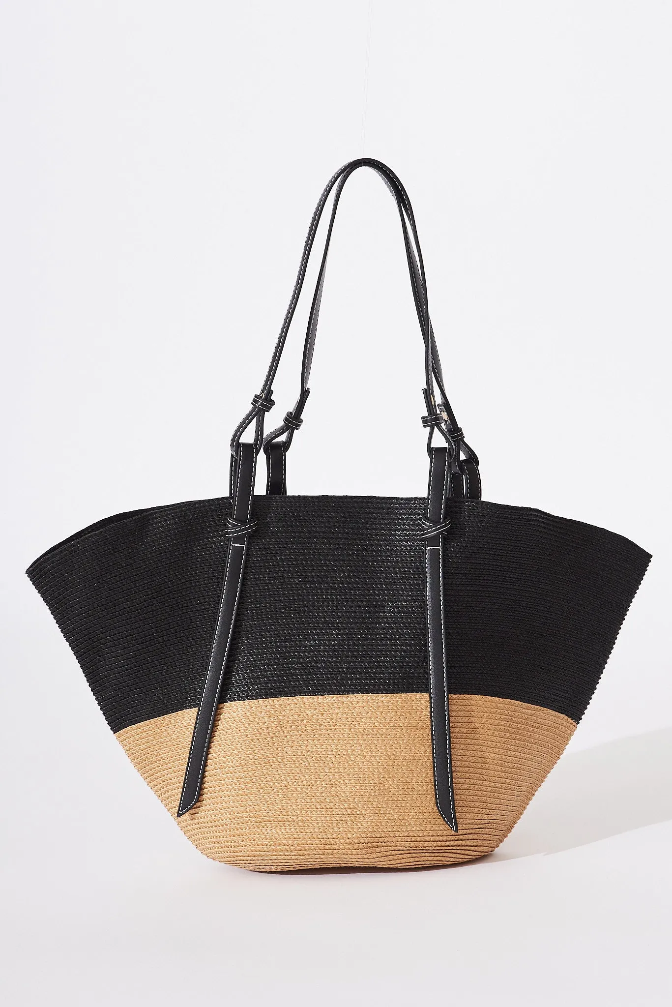 August + Delilah Franchia Tote Bag In Brow And Black Straw