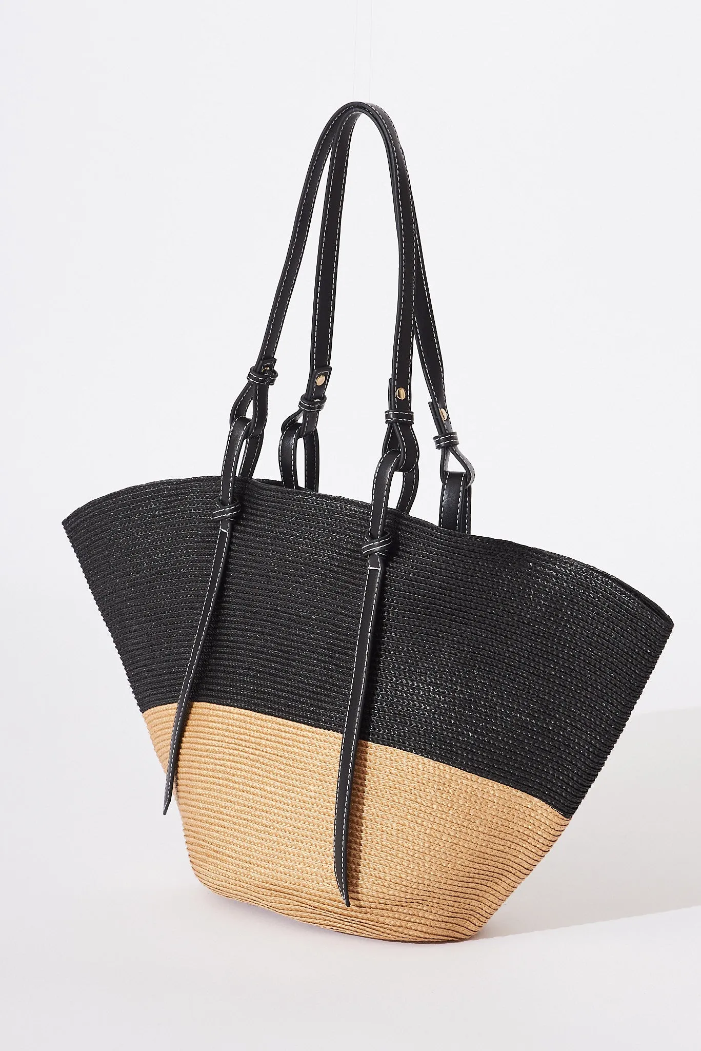 August + Delilah Franchia Tote Bag In Brow And Black Straw