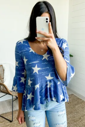 Blue Knit Babydoll Star Top