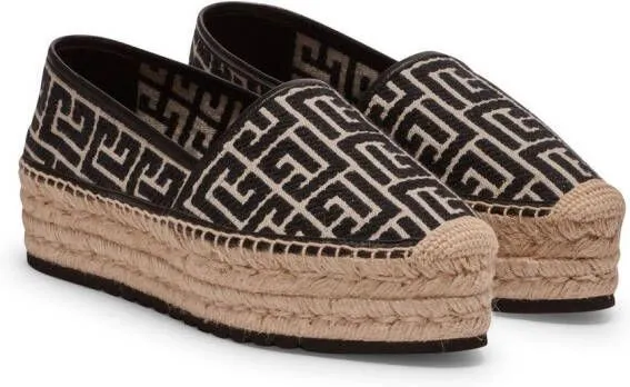 Balmain monogram platform espadrilles Black