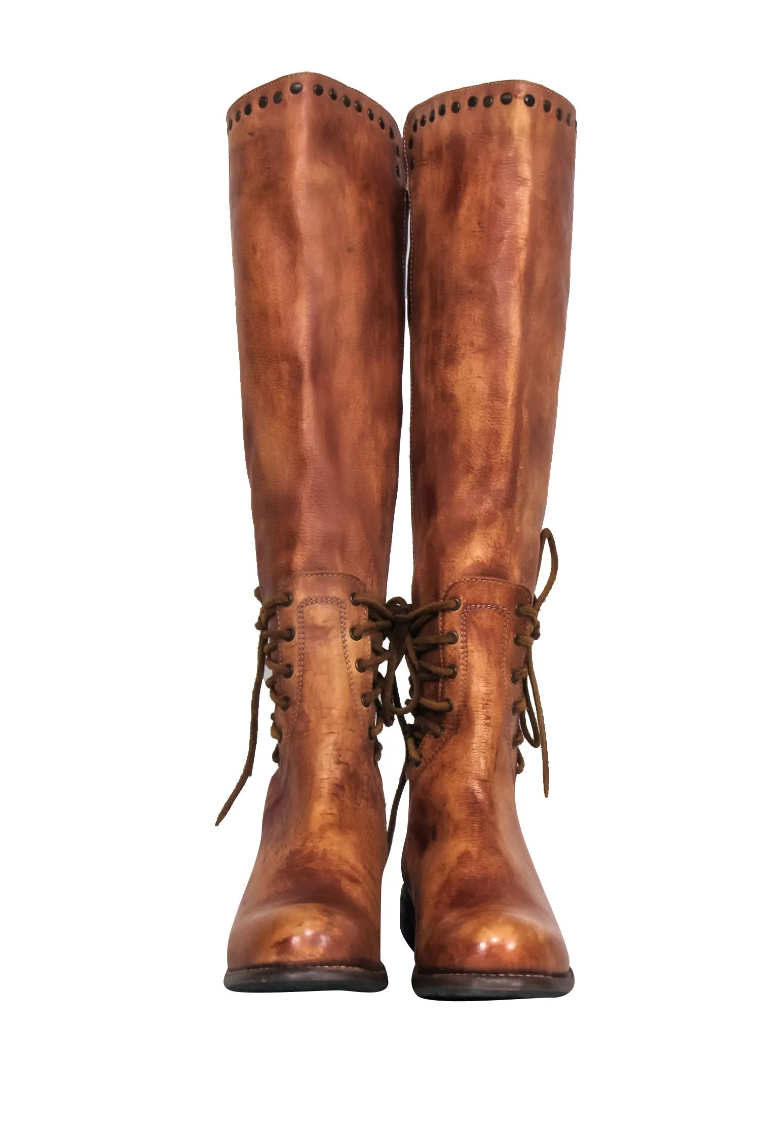 Bed Stu - Cognac Tall Leather Lace-Up Boots Sz 8.5