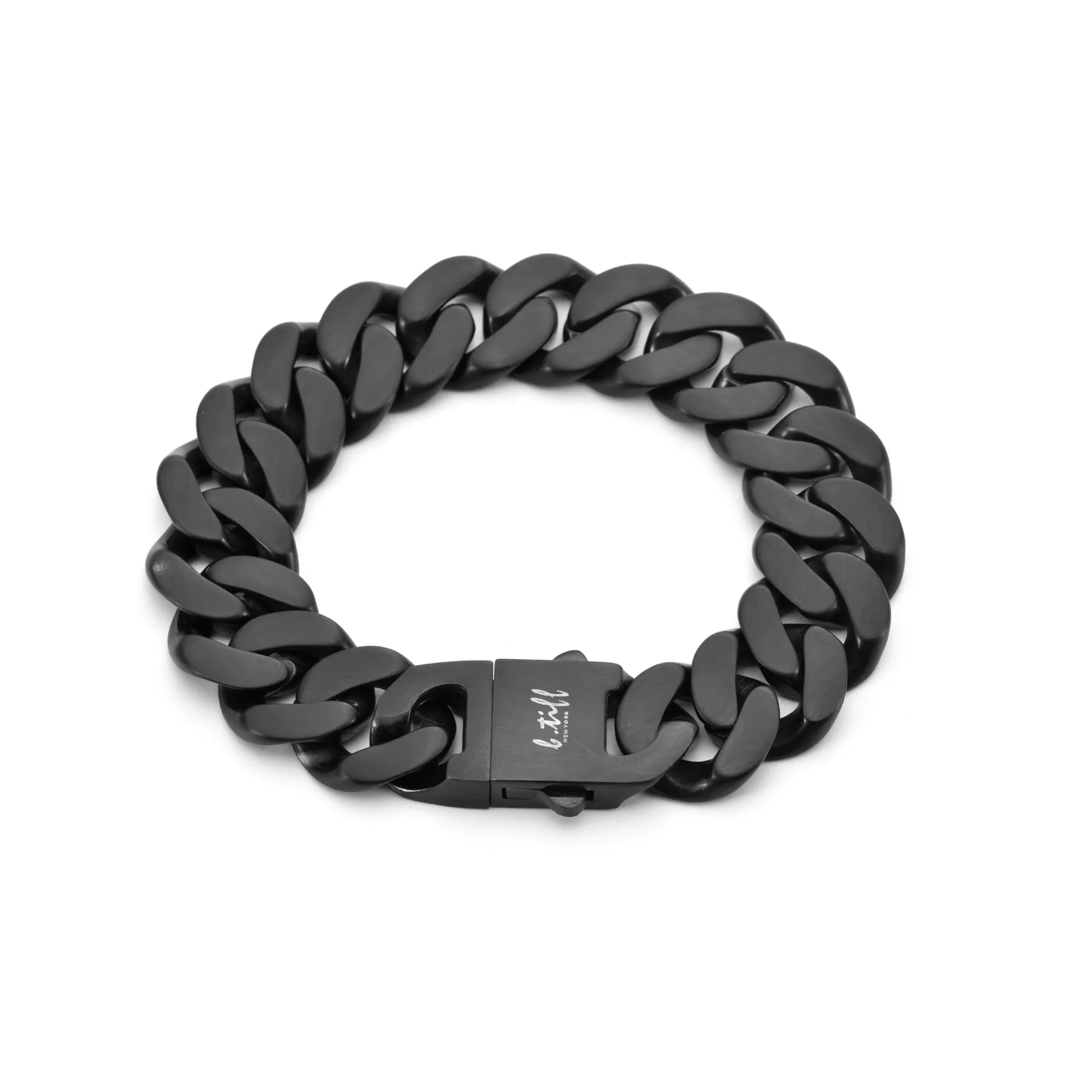 BG160B B.Tiff Black Anodized Flat Cuban Link Stainless Steel Bracelet