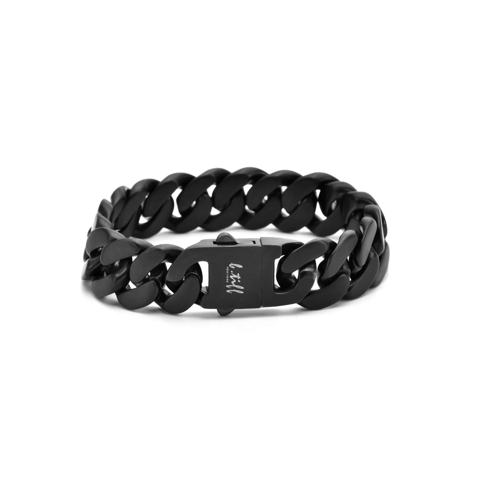 BG160B B.Tiff Black Anodized Flat Cuban Link Stainless Steel Bracelet