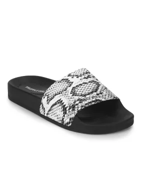 Black & White PU Snake Pattern Slides