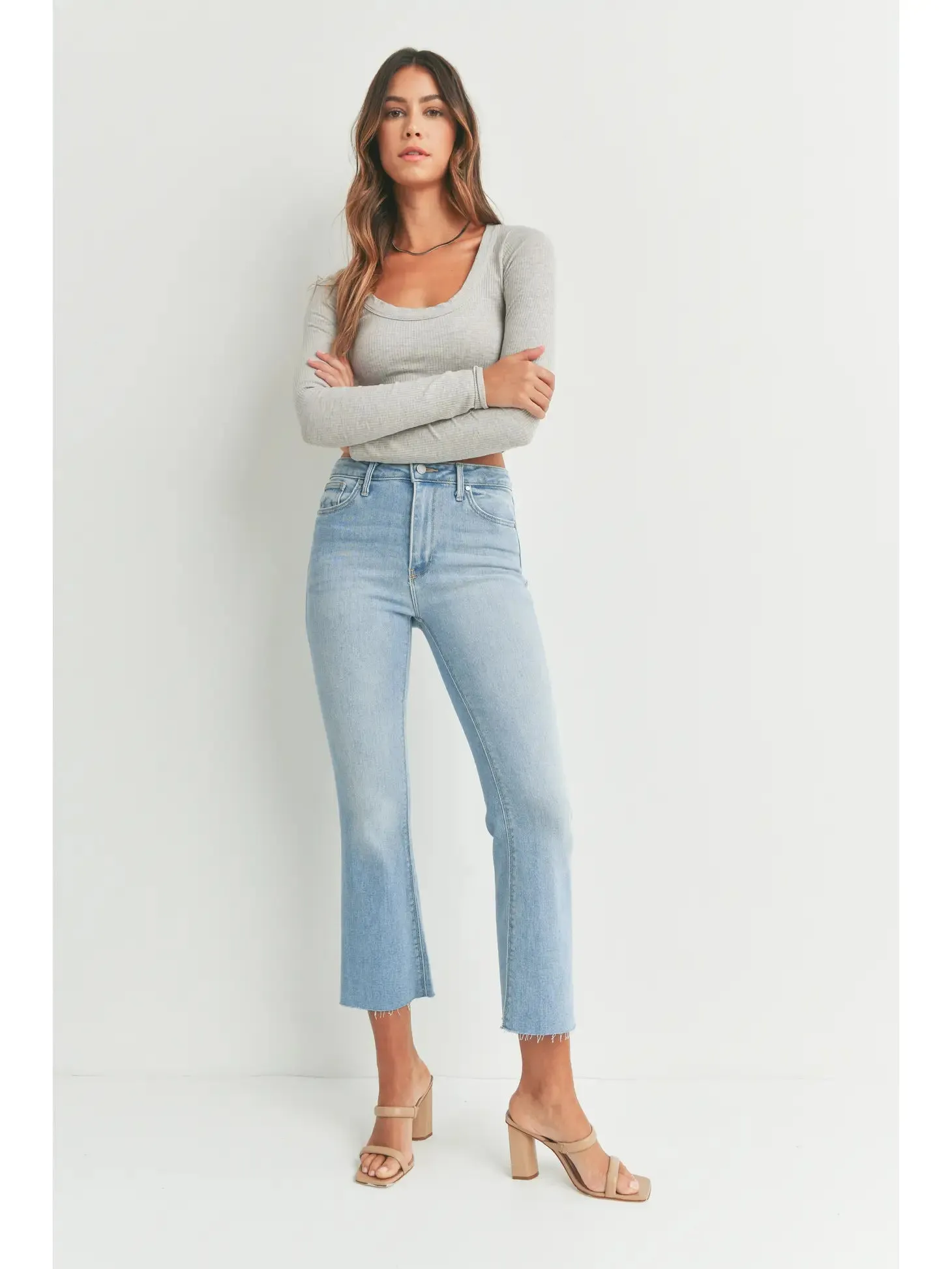 Black High Rise Tonal Crop Flare Jeans