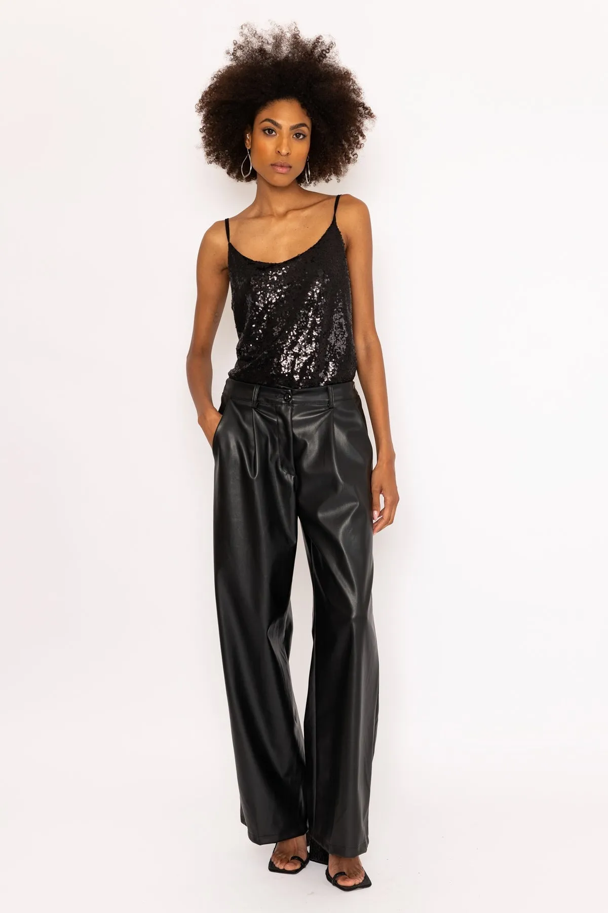 Black PU Faux Leather Wide Leg Trousers