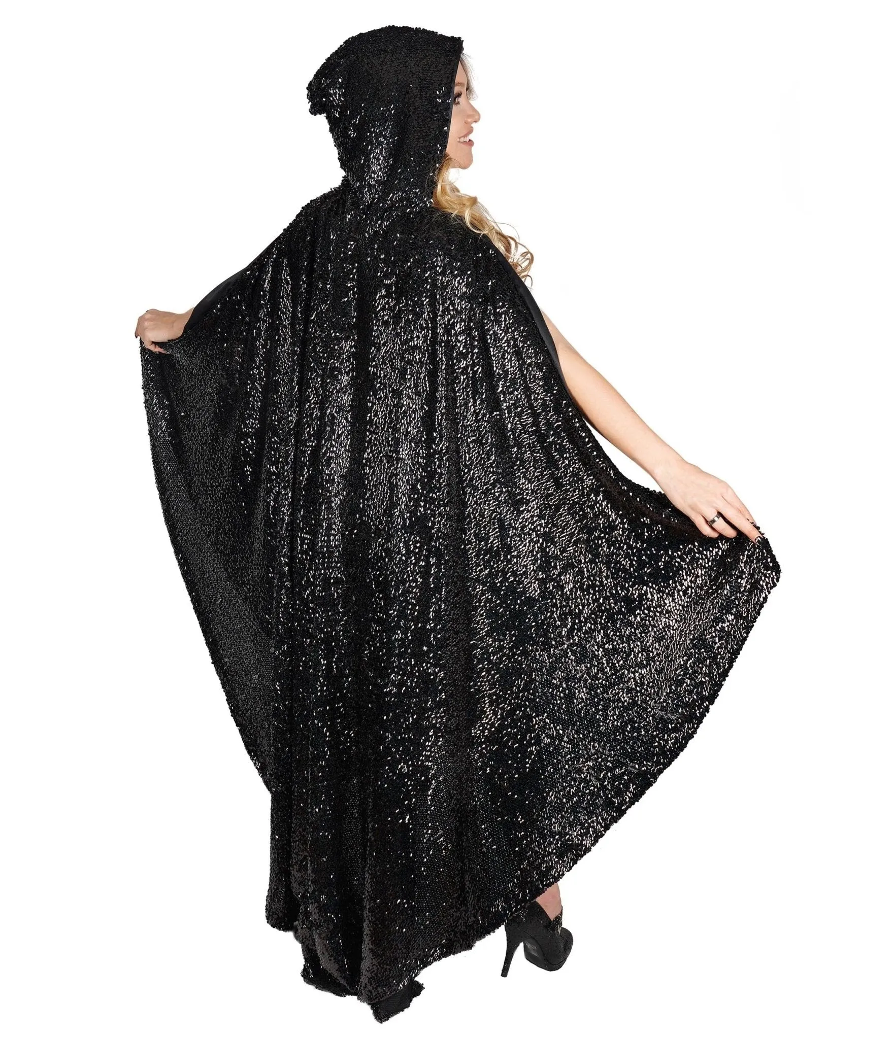 Black Sequin Cloak with Hood - 1920s Style