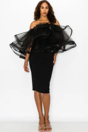 Black Off The Shoulder Tulle Dress