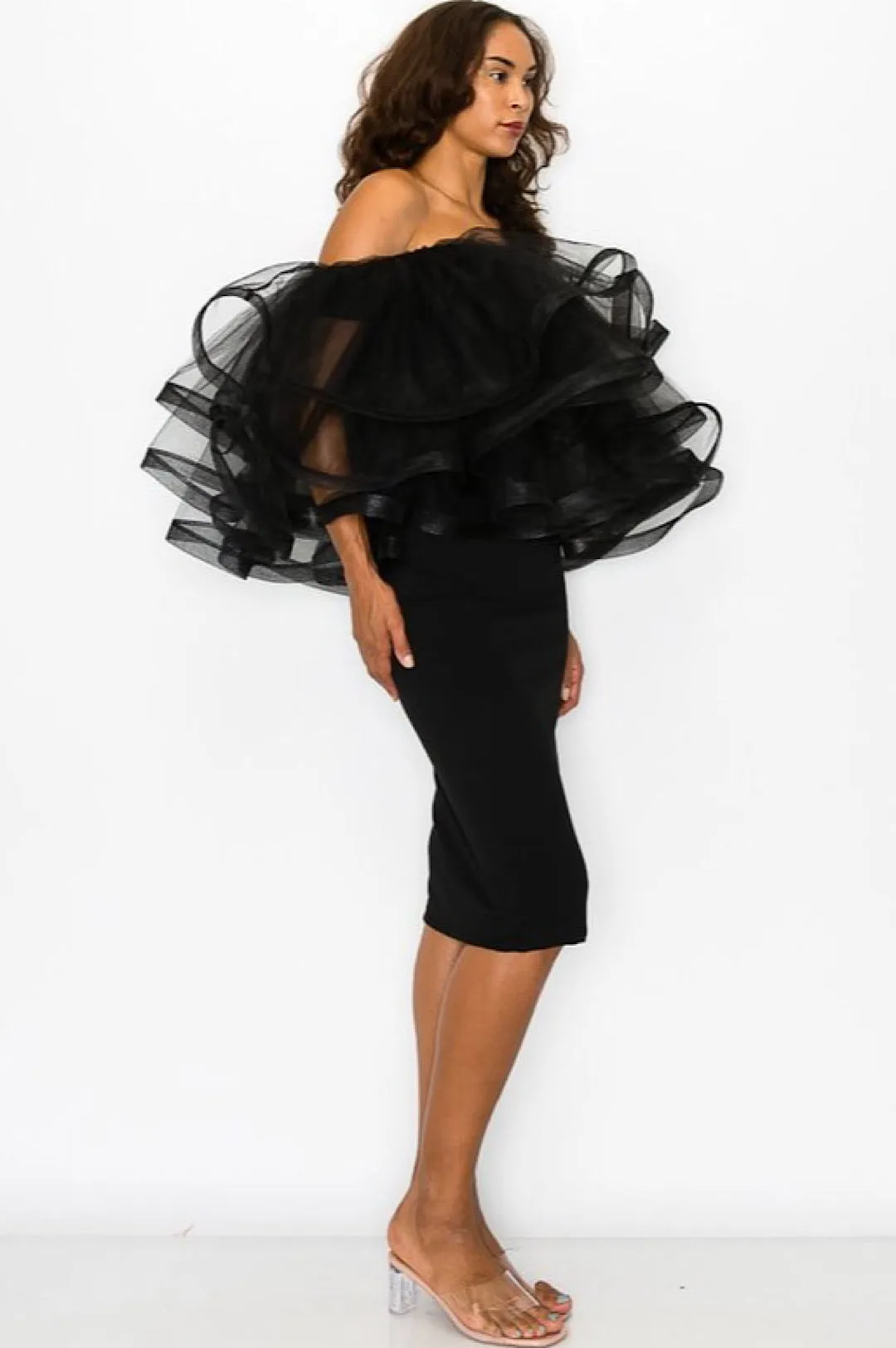 Black Off The Shoulder Tulle Dress