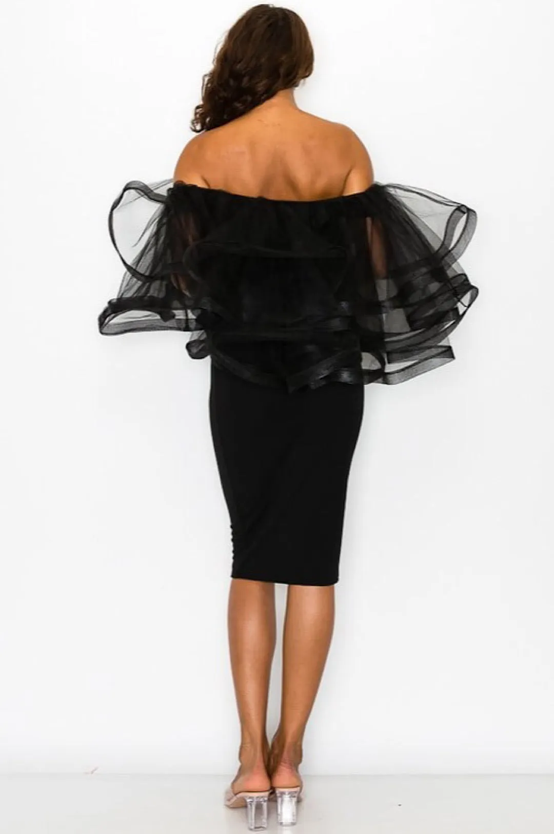 Black Off The Shoulder Tulle Dress