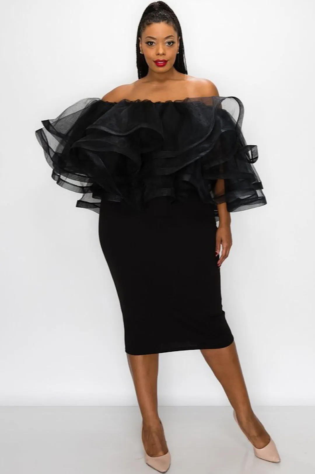 Black Off The Shoulder Tulle Dress