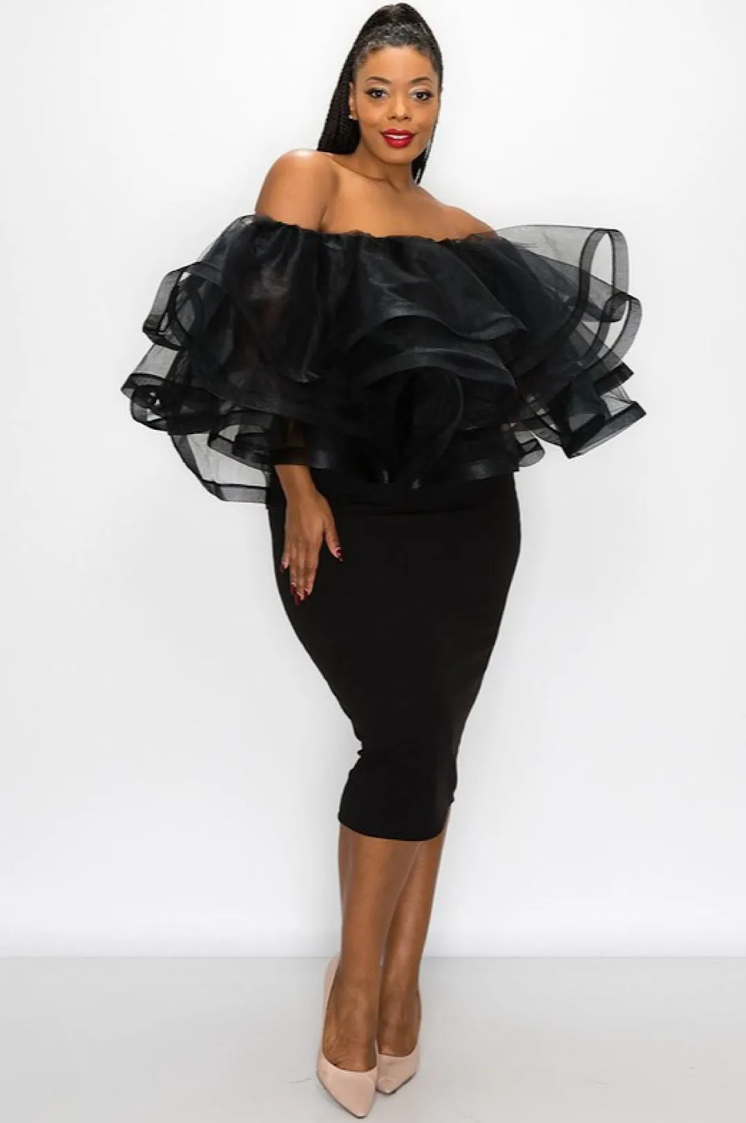 Black Off The Shoulder Tulle Dress