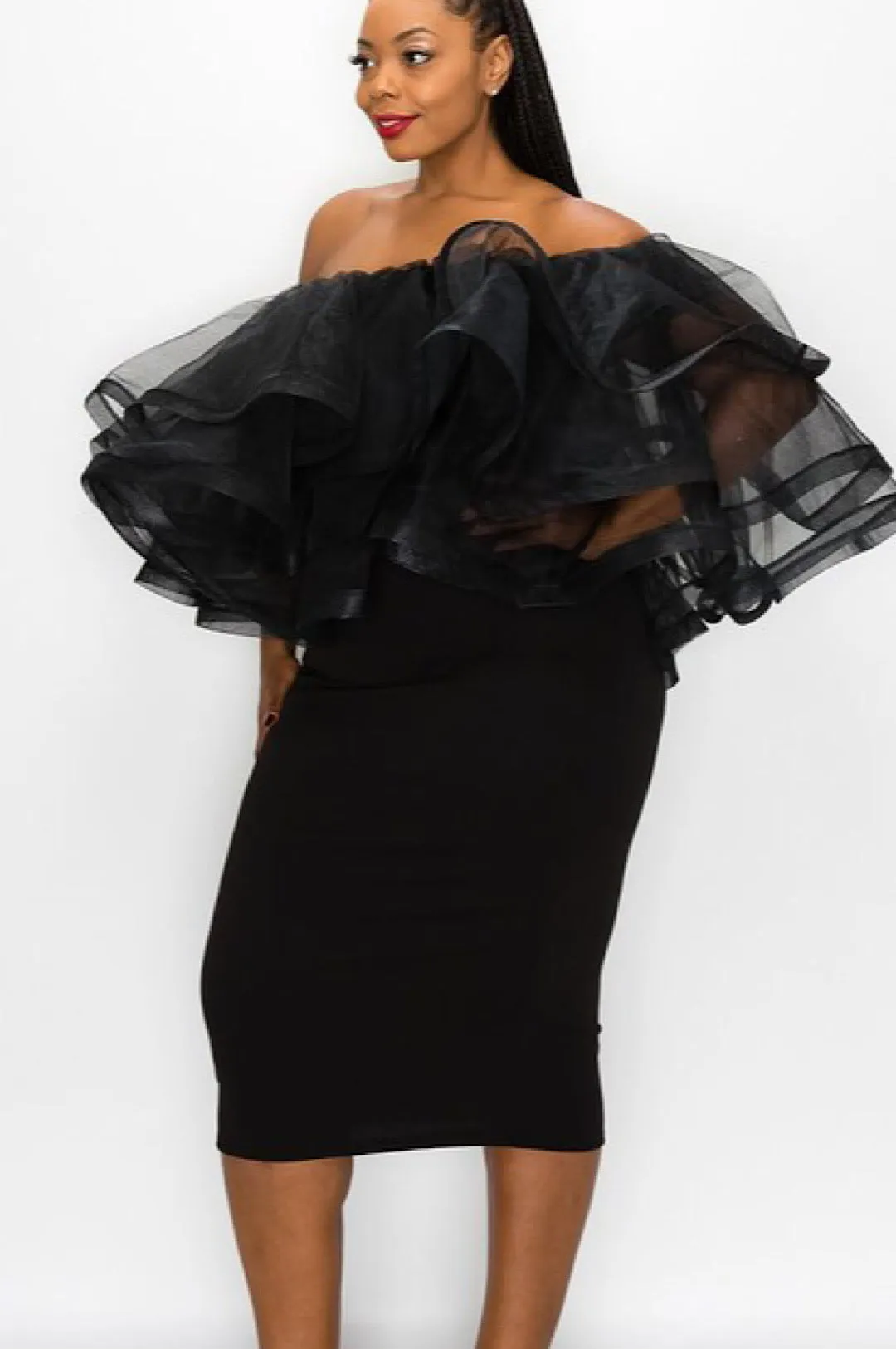 Black Off The Shoulder Tulle Dress