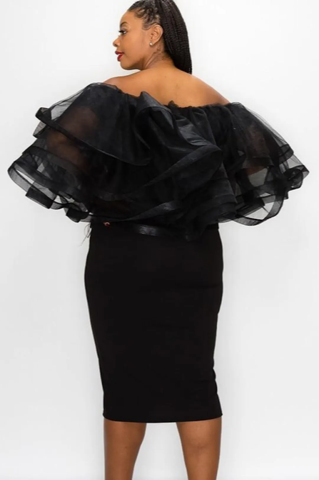 Black Off The Shoulder Tulle Dress