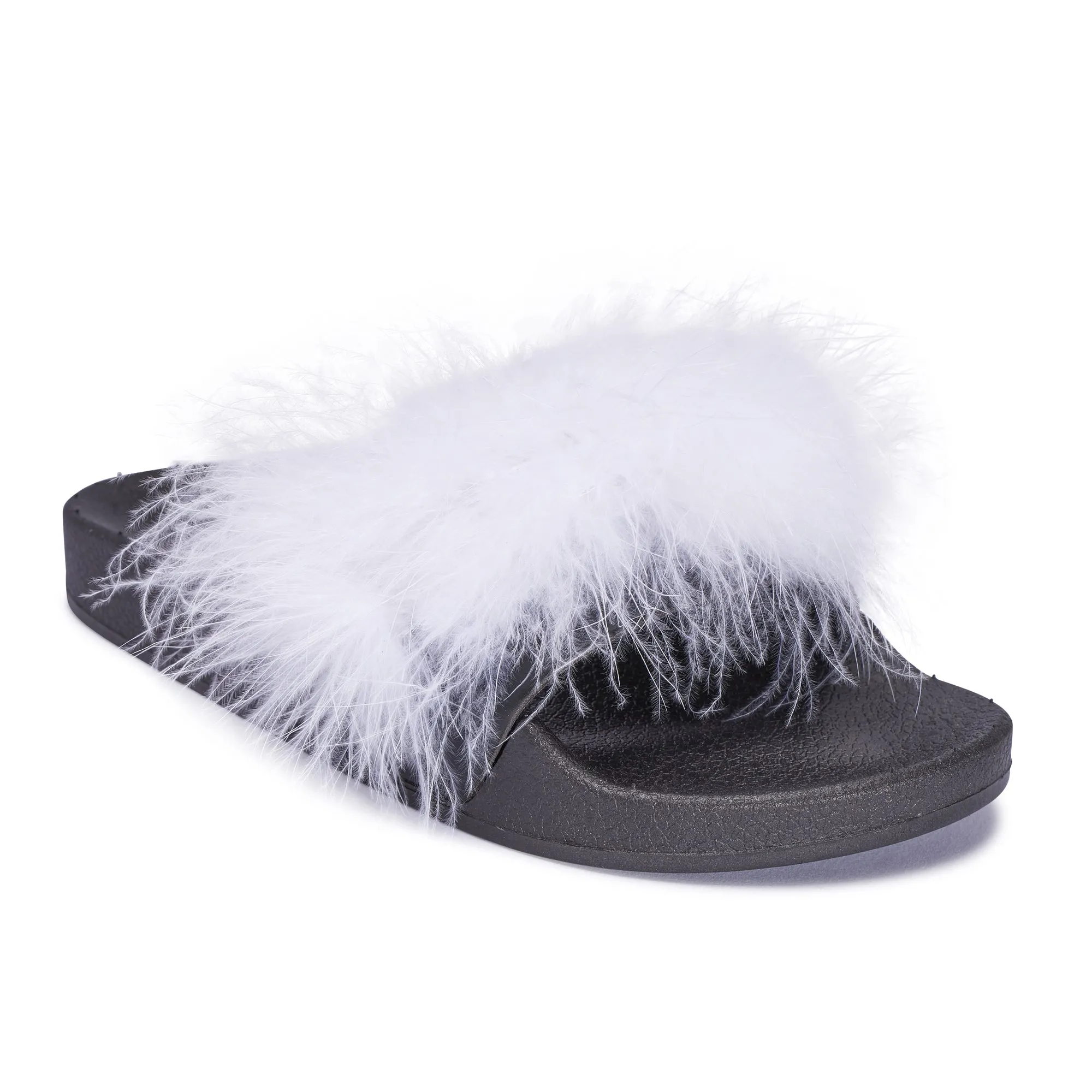 Black White Feather Flat Sliders