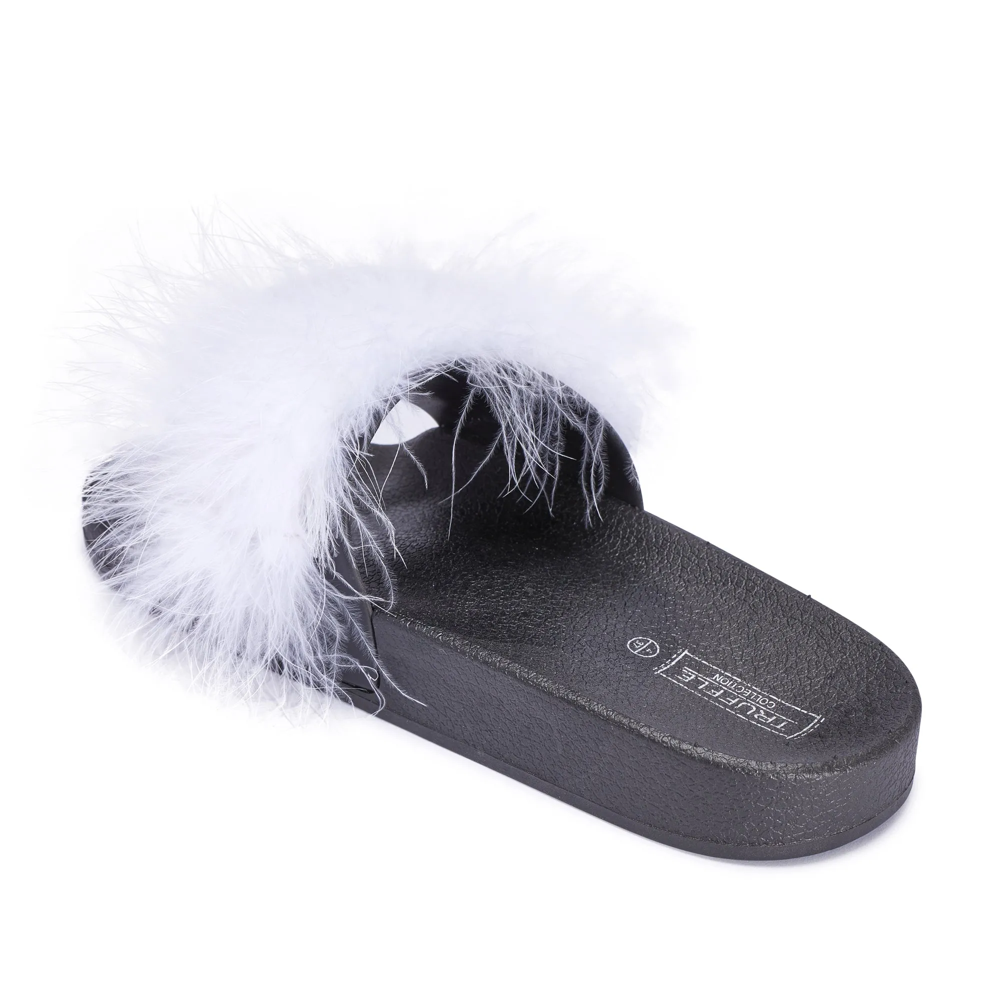 Black White Feather Flat Sliders