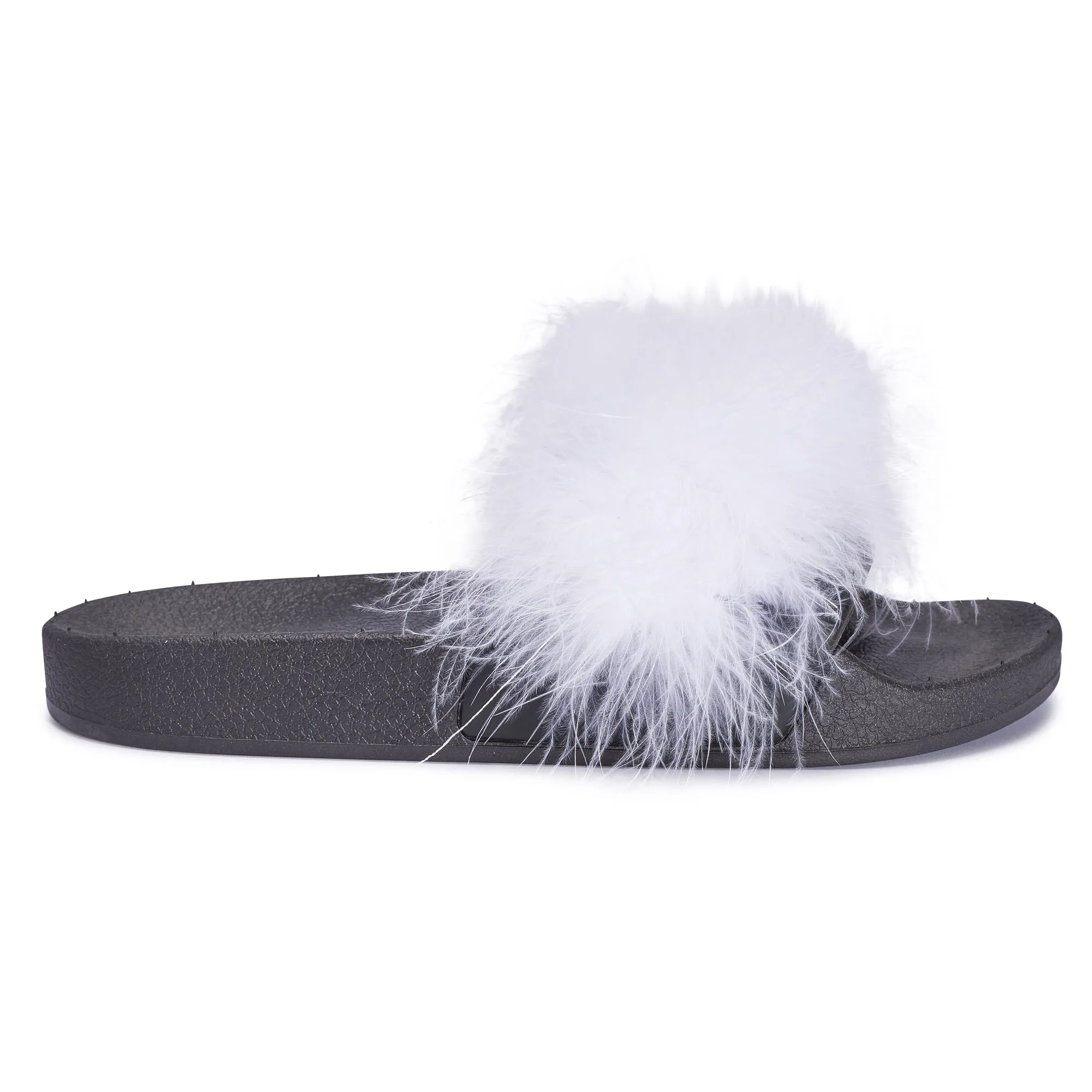 Black White Feather Flat Sliders