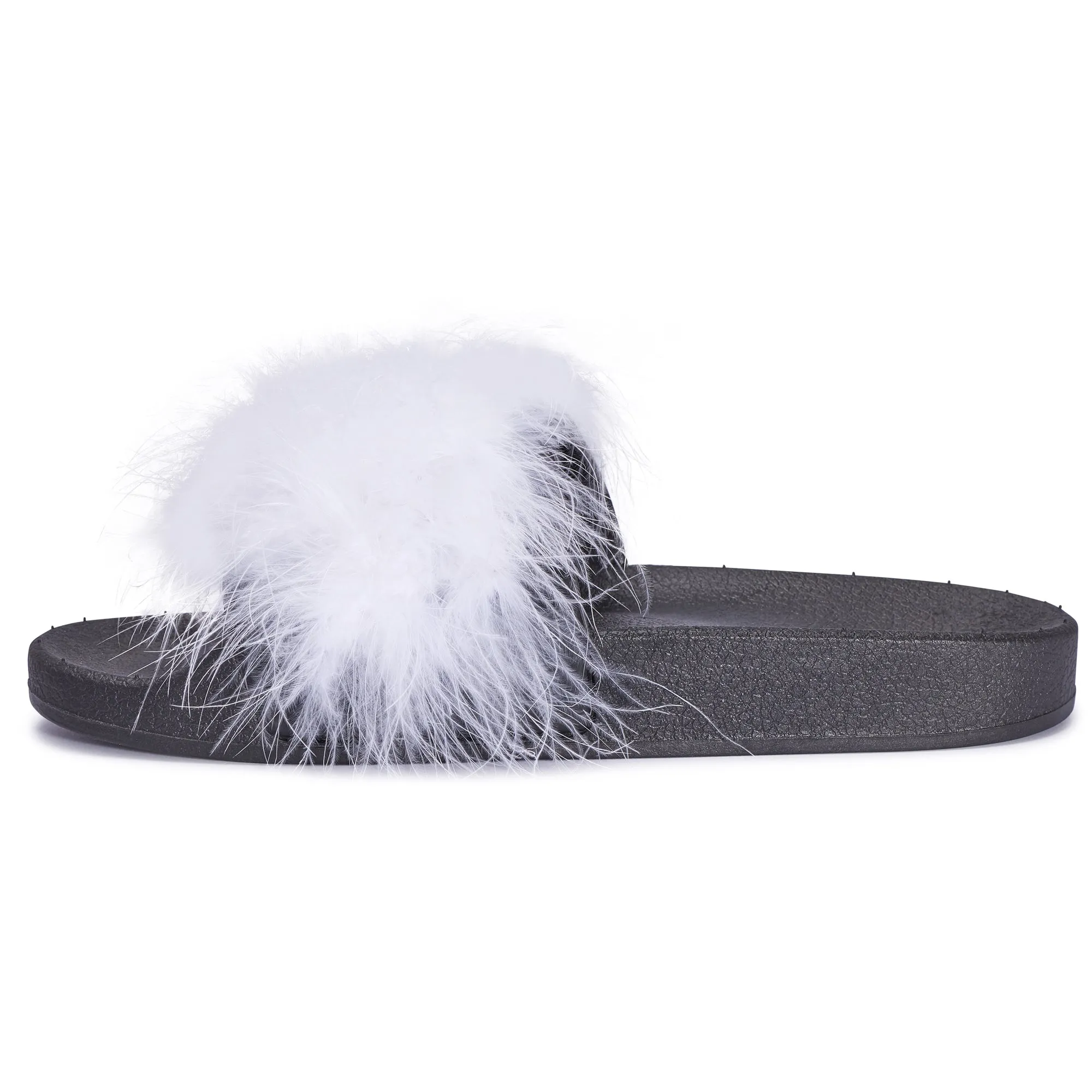 Black White Feather Flat Sliders