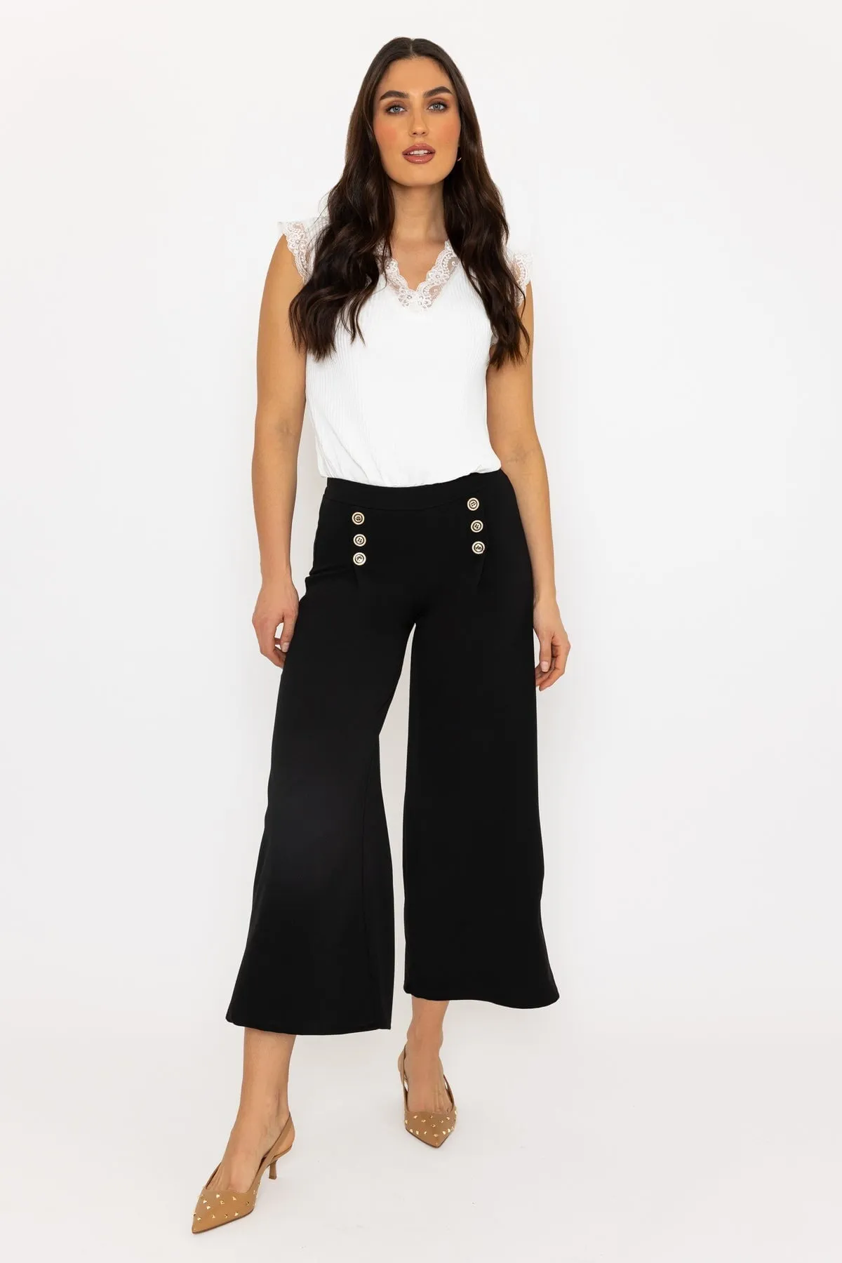 Black Wide Leg Scuba Trousers