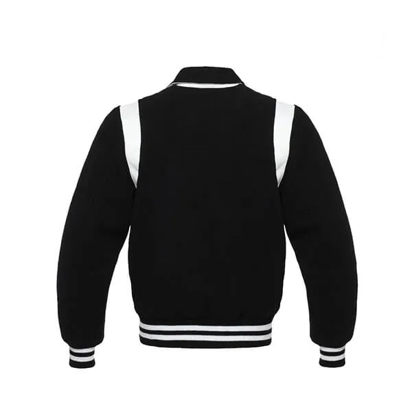 Black Wool Varsity Jacket With White Shoulder Inserts