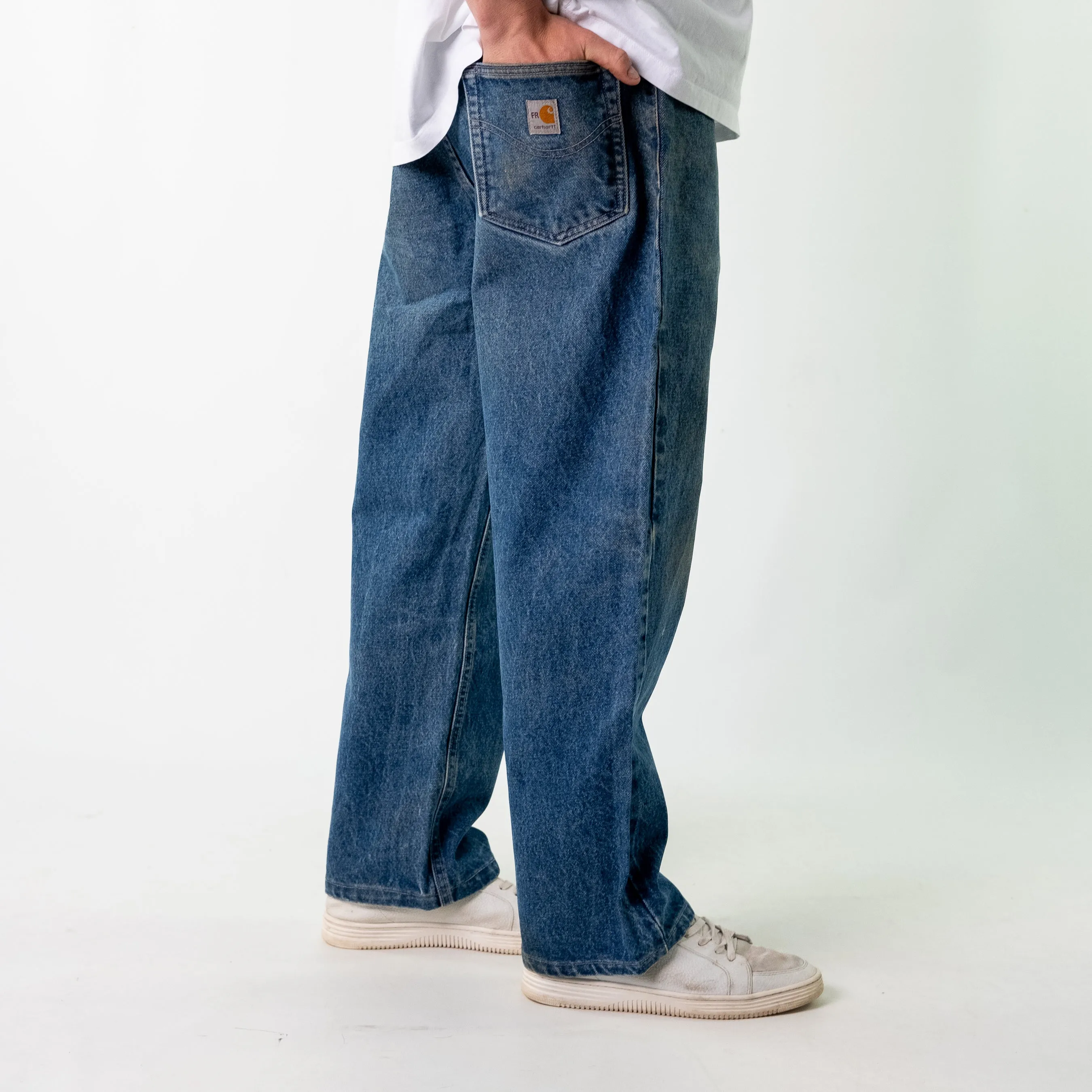 Blue 90s Carhartt Denim Carpenter Jeans Baggy Pants (38x30)