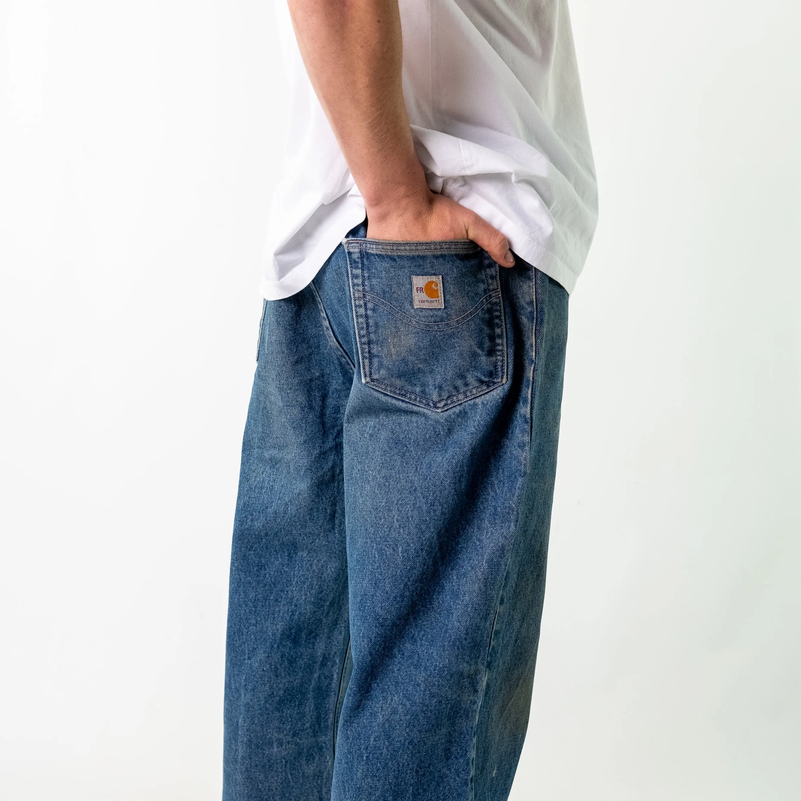 Blue 90s Carhartt Denim Carpenter Jeans Baggy Pants (38x30)