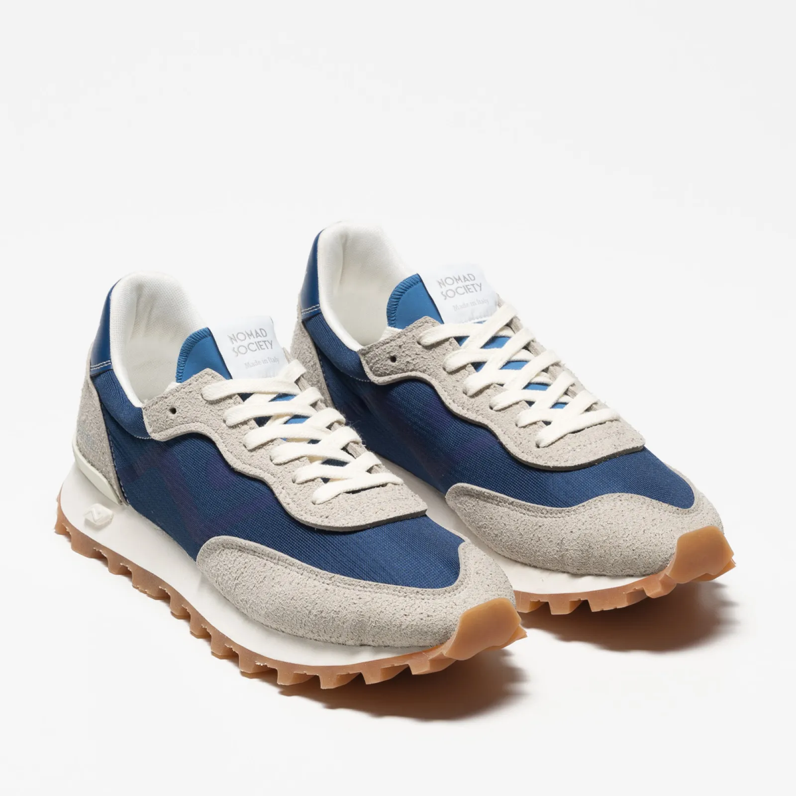 Blue and sand eco-leather sneakers.