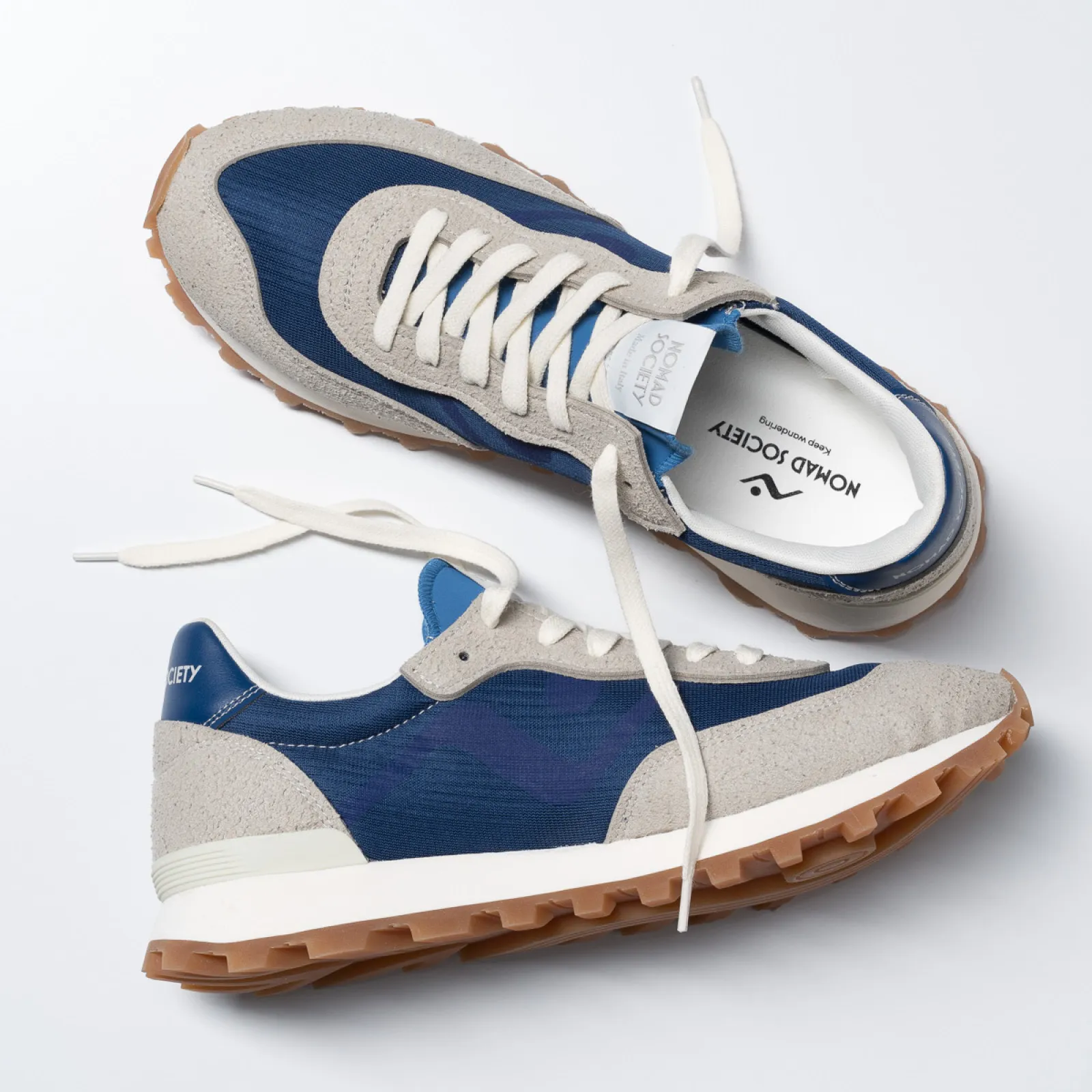 Blue and sand eco-leather sneakers.