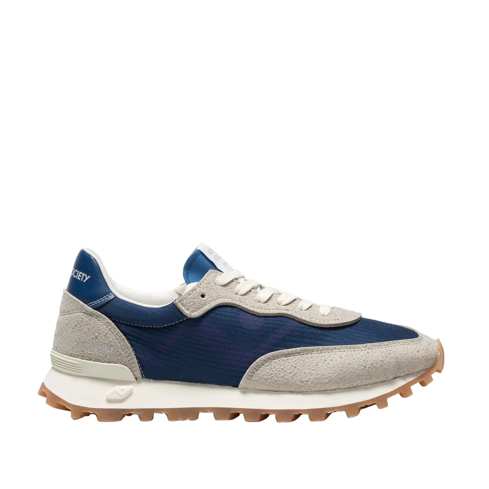 Blue and sand eco-leather sneakers.