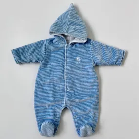 Blue Stripe Velour Pramsuit for Newborn Baby - Size 0-3 Months