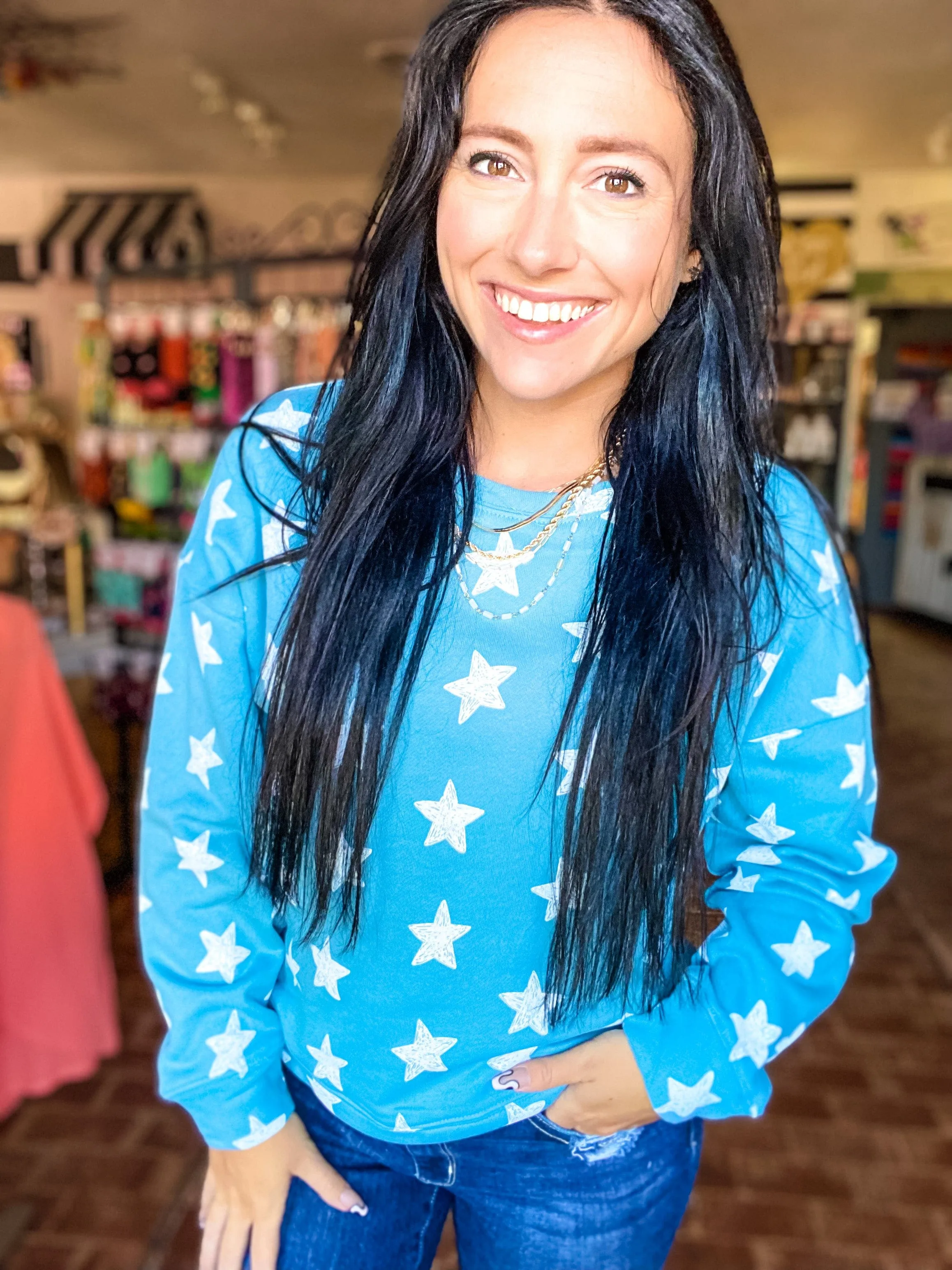 Blue Umgee Star Sweatshirt